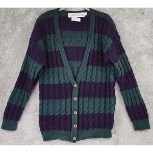 Old School Trading Co Sweater Womens Medium Striped 90s Vintage Wool Cardigan